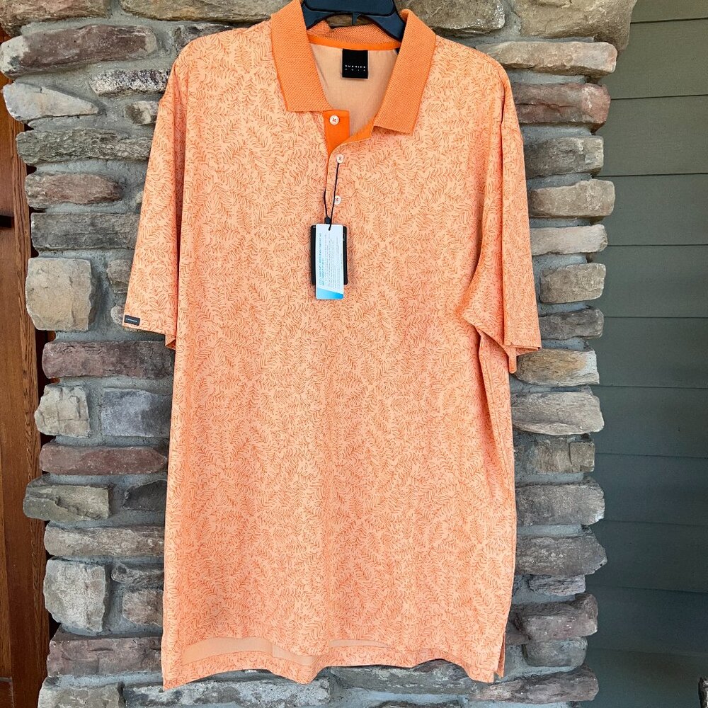 Dunning Golf Polo Shirt Men's XL Peach Performance CoolMax Collar Printed NWT